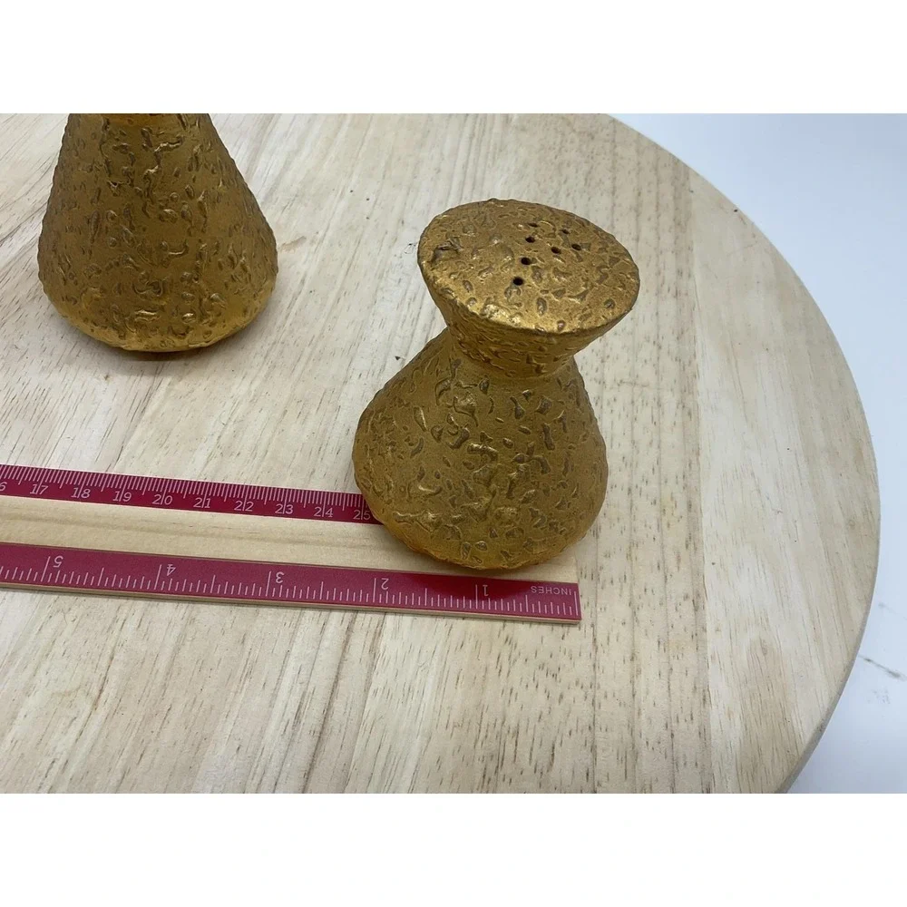 Gold Textured Salt Pepper Shaker Set Ceramic Small Modern Kitchen Decor Tabletop